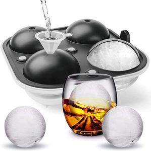 Eiskugelform für 4 Eiskugeln Silikon Eiswürfelform Rund mit Trichter für Whisky Champagner Cocktails Bier BPA frei