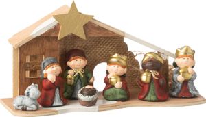 Manahee Design | Weihnachtskrippe LED Porzellan Mehrfarbig Groß | 31 x 10 x 16 cm