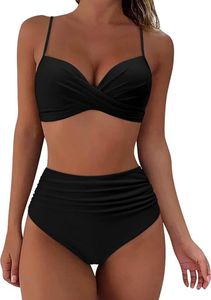 Damen-Bikini-Set, elegant, zweiteilig, Badeanzug, zweiteilig, Push-Up, sexy, einfarbig, Badeanzug-Set mit Brustpolster - L