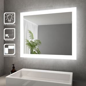 SONNI Badspiegel mit LED Beleuchtung energiesparend IP44 Kupfer/bleifreie Spiegel Mattiertes Lichtband(Ränder) Wandspiegel 60 x 50cm