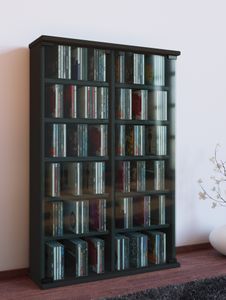 VCM Wood CD DVD Stand Shelf Cabinet Storage Stand Roma Glass Door Black