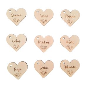 Platzkarten Herz - Premium Namensschilder Holz - Tischkarte Herz für Deko Hochzeit Tischdeko