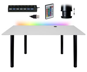 Gaming Computertisch 138x68cm | Höhenverstellbarer Schreibtisch mit HUB USB | Web: Weiß