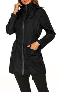 ASKSA Dámská bunda do deště Nepromokavá prodyšná lehká outdoorová bunda do deště s kapucí Windcheater, černá, XXL