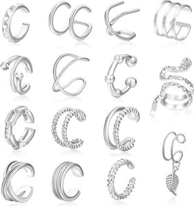 15Pcs Ear Cuff Set Damen Ohrmanschette Ohrringe Earcuffs Set Helix Knorpel Ohrmanschette Ohne Ohrloch Wickelohrring Fakepircings Ohr Cuffs Ohrklemme(Silber)