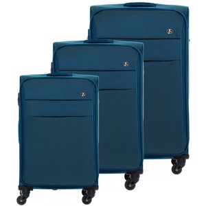 FERGÉ Kofferset 3-teilig Weichschale Trolley-Set Stoffkoffer 4 Rollen 360° Kofferset Weichschale 3-teilig, Farbe:Schwarz