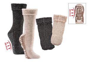 2 Paar ABS Socken mit Alpaka Wolle extra flauschig gefüttert Homesocks Bettsocke beige 39-42
