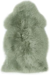 Schaffell Echtfell, 60 x 85 cm Salbei, Lammfell Fellteppich, Schaffell Teppich Bettvorleger