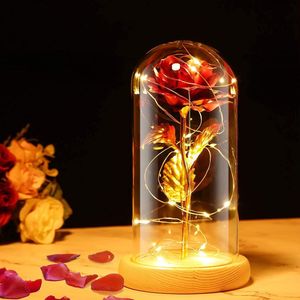 Rose Geschenk Kit, Ewige Rosen LED Blume Gold Rose Geschenk in Glaskuppel Rose Lampe  Romantische Geschenk für Mutter Hochzeitstag Geschenke für Frau Freundin Valentinstag