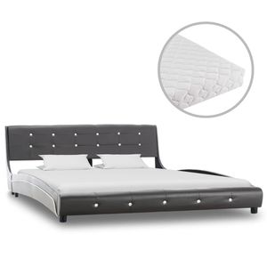 Chunhe Bett mit Matratze Grau Kunstleder 160 x 200 cm