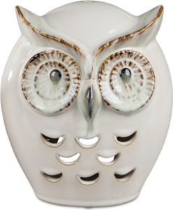 Formano Windlicht Porzellan  Eule creme-gruen 14cm hoch