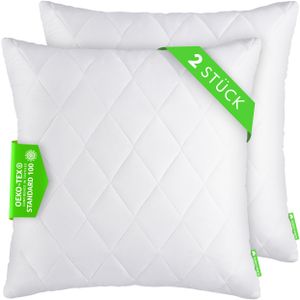 2er Set Kissen (60x60 cm) - Kopfkissen für Bett - Mit Reißverschluss - Sofakissen für Couch und Sofa - Waschbar bis 60° - weiß