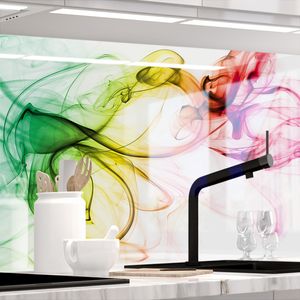 Küchenrückwand selbstklebend Glasoptik - BUNTER RAUCH - 1.8mm, versteift, alle Untergründe, Hart PET Material, PREMIUM 60 x 220cm