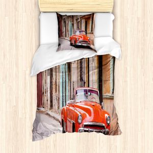 ABAKUHAUS Autos Bettbezug Set für Einzelbetten, Havana Sport-Auto Foto Muster, Milbensicher Allergiker geeignet mit Kissenbezug, Zinnoberrot Mehrfarbig ABAKUHAUS Autos Bettbezug Set für Einzelbetten, Havana Sport-Auto Foto Muster, Milbensicher Allergiker geeignet mit Kissenbezug, Zinnoberrot Mehrfarbig