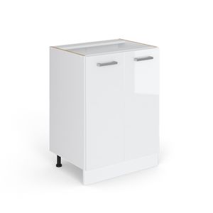 Livinity® Küchenunterschrank R-Line, 60 cm ohne Arbeitsplatte, Weiß Hochglanz/Weiß