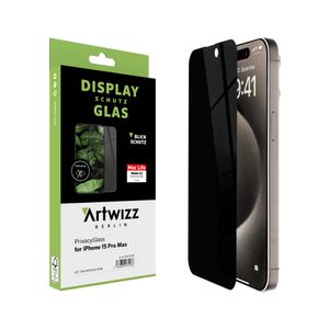 ARTWIZZ PrivacyGlass Schutzglas für iPhone 15 Pro Max - Displayschutz mit Blickschutz - Hüllenfreundlich