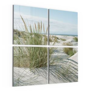 DEQORI Glasbild Echtglas 4x50x50 cm 'Dünen an Nordseeküste' Wandbilder XXL groß
