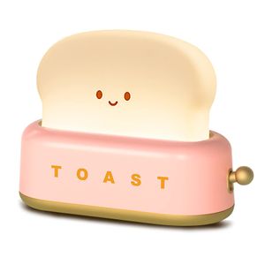 Toast Nachtlicht Kinder, Süßes LED Nachtlicht mit USB Wiederaufladbar und Timer, Weihnachtsgeschenk Schlafzimmer-Nachttischlampe für Kinder Mädchen Jungen (Pink)