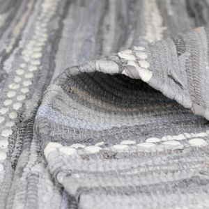 MY-RUG Fleckerlteppich,Nandini, 110x60, Chindi-Teppich grau, aus recycelten Baumwollresten, handgewebt, wendbar, mit Fransen, rechteckig