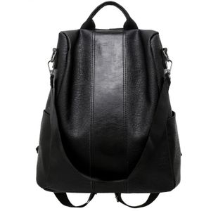 Multi-Pocket Vintage Backpack Rucksack aus weichem Leder mit großer Kapazität, Schwarz