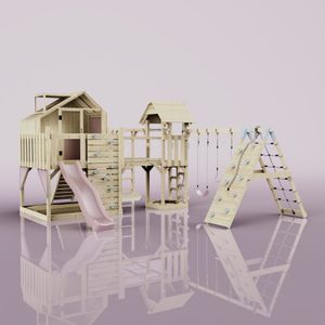 OutdoorToys Spielturm Milo aus Holz in Rosa Trapezschaukel Babyschaukel