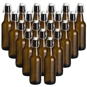 gouveo 20er Set Glasflasche 500 ml Antik mit Bügelverschluss weiß - Bügelflasche 0,5 l aus Braunglas zum Befüllen - Bügelverschlussflasche