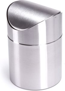 Edelstahl mini Tischmülleimer Abfallbehälter müll Aufbewahrung Eimer Trash Swingdeckel (Silber)