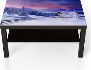 DEQORI Couchtisch 90x55 cm Schwarz 'Winterliches Gebirgsidyll' Glas Beistelltisch