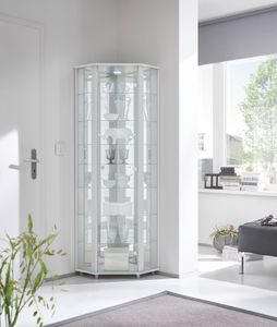 Eckvitrine Vitrinenschrank Glasvitrine Vitrine "Berlin II" Weiß