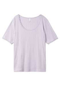 sheego Damen Große Größen Shirt mit Lochmuster und Spitze T-Shirt Citywear feminin Rundhals-Ausschnitt Spitze unifarben