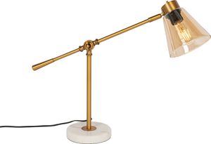 QAZQA - Art Deco Art Deco Tischlampe Bronze mit Marmor und Bernsteinglas - Nina I Wohnzimmer I Schlafzimmer - Rund - LED geeignet E27