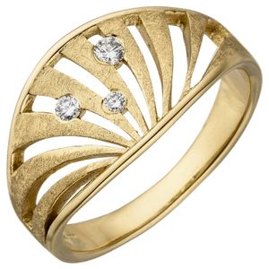 Gr. 60 - Damen Ring 585 Gold Gelbgold eismatt 3 Diamanten Brillanten Diamantring
