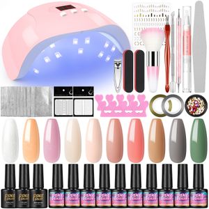 Peacecolor UV Gel Starterset mit Lampe 36W, Gelnägel 10 Farben Nagelset Komplett Gel UV Nagellack Set mit UV/LED Nagellampe Base Top Coat Matt Nagelstudio Soak Off Nail Art Maniküre Nagelstudio Set Komplett