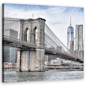 Feeby Wandbild Leinwand 30x30 Platz Städte und Architektur Grau New York City Brooklyn Bridge