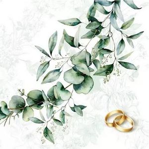 ti-flair 20 Servietten Goldene Ringe an grünen Blättern | Eukalyptus | Hochzeit | Heirat | Tischdeko | Decoupage | Serviettentechnik 33x33cm