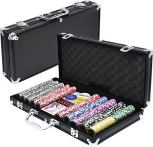 JOIEYOU Pokerkoffer Set 500 Chips Pokerset Poker Set inkl. 500 Laser Poker Chips, 2X Pokerdecks, 3X Dealer Button, 5X Würfeln mit Aluminium Koffer, Schwarz