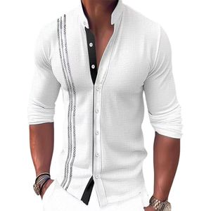Hemd Herren Langarm Freizeithemd Baumwolle Henley Shirt Casual Regular Sommerhemd Weiß,Größe:3xl