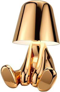 Nachttischlampe mit Touch Steuerung, Dekorative Thinker Statue LED Schreibtischlampe, USB Aufladung 3 Helligkeitsstufen Dimmbare Tischlampe（Gold A）