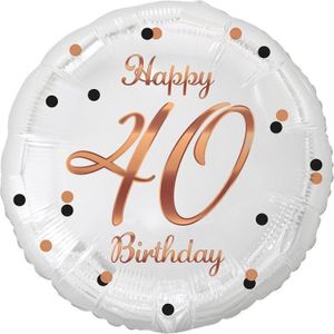Balón foliový bílý 40 let - Happy birthday - narozeniny - 45 cm