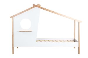 Möbilia Bett Kinderbett in Hausform | B 220 x T 102 x H 159 cm | weiß / natur | 12020012 | Serie BETT