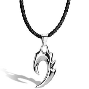 SERASAR | Leder Halskette für Herren [Flame] mit silbernem Edelstahl Anhänger | Farbe: silber | Länge: 60cm