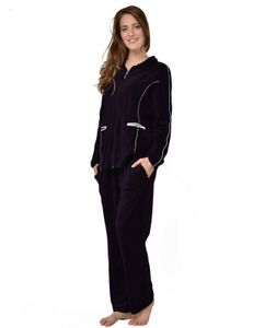 RAIKOU Damen Velours Nicki Freizeitanzug Hausanzug Nicki-Anzug mit Reißverschluss und Satinband  Dunkel Lila 40/42 L