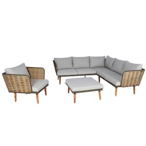 Gartengarnitur MCW-L31, Garnitur Lounge-Set Sofa Outdoor, Spun Poly Metall Poly-Rattan MVG-zertifiziert  hellgrau
