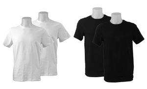 Herren T-Shirt Basic 2er Pack BIO Baumwolle Kurzarm Shirt Rundhals Doppelpack, Farbe:Weiss, Größe:L