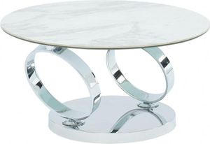 Couchtisch mit drehbaren Tischplatten - Keramik & Glas - Weiß mit Marmor-Effekt - JOLINE