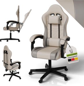 Juskys Gamingstuhl HyperSeat, ergonomisch, Kunstleder, höhenverstellbar – Beige/hellgrau