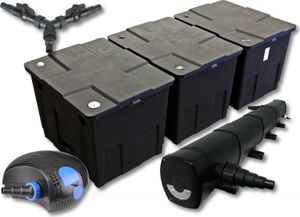SunSun Komplettset: CBF-350C Teichfilter bis 90000 L Teichfilteranlage als Durchlauffilter, CTF-12000 SuperECO Teichpumpe 12000l/h 100W, CUV-272 Teichklärer UVC Klärer mit 72W, Y-Verteiler