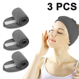 Haarband für Make Up - 3 Stück Spa Stirnband mit Klettverschluss Kosmetik Stirnband Verstellbare Haarschutzband für Sport Yoga(Grau)