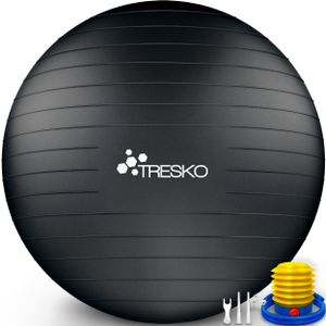 TRESKO Gymnastikball (Schwarz,65cm) mit Pumpe Fitnessball Yogaball Sitzball Sportball Pilates Ball Sportball