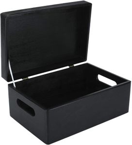 Creative Deco Čierna drevená škatuľa s vekom | 30 x 20 x 14 cm (+/- 1 cm) | Pamäťová schránka Detská veľká škatuľa Drevená škatuľa s vekom a držadlami | Ideálna na dokumenty Cennosti Hračky a nástroje